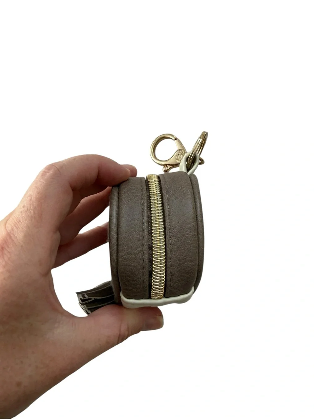 Itzy Ritzy Grey Woven Round Keychain Pouch with Tassel
